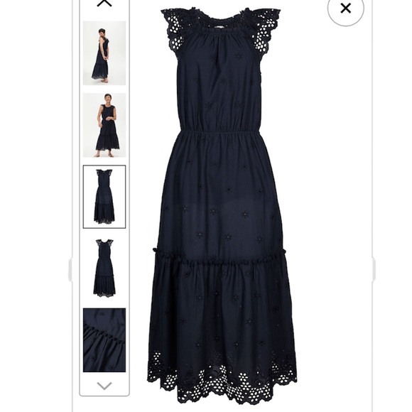 Oliver Bonas Dresses & Skirts - Oliver Bonas 14 Navy Blue Floral Embroidered Cap Sleeve Tiered MIDI Dress